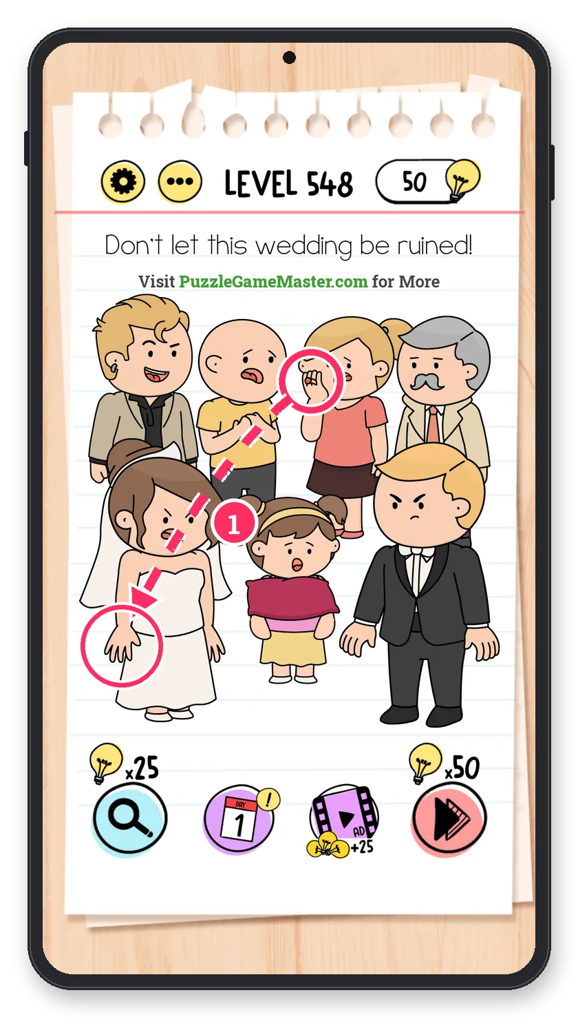Brain Test: Tricky Puzzles Level 548 step 1: Ring for the bride