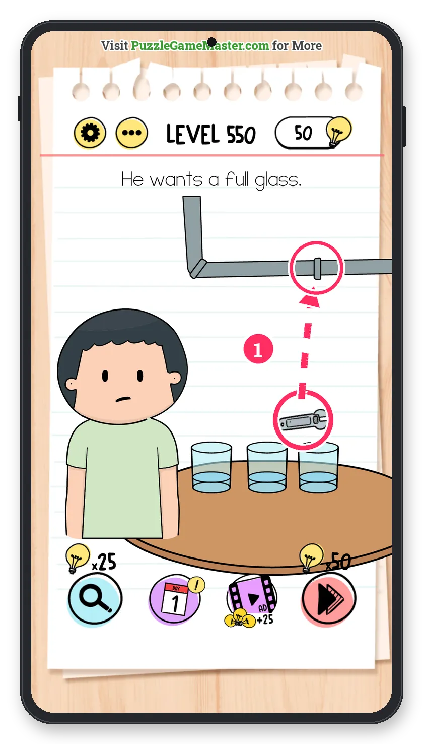 Brain Test: Tricky Puzzles Level 550 step 1: Open the pipe