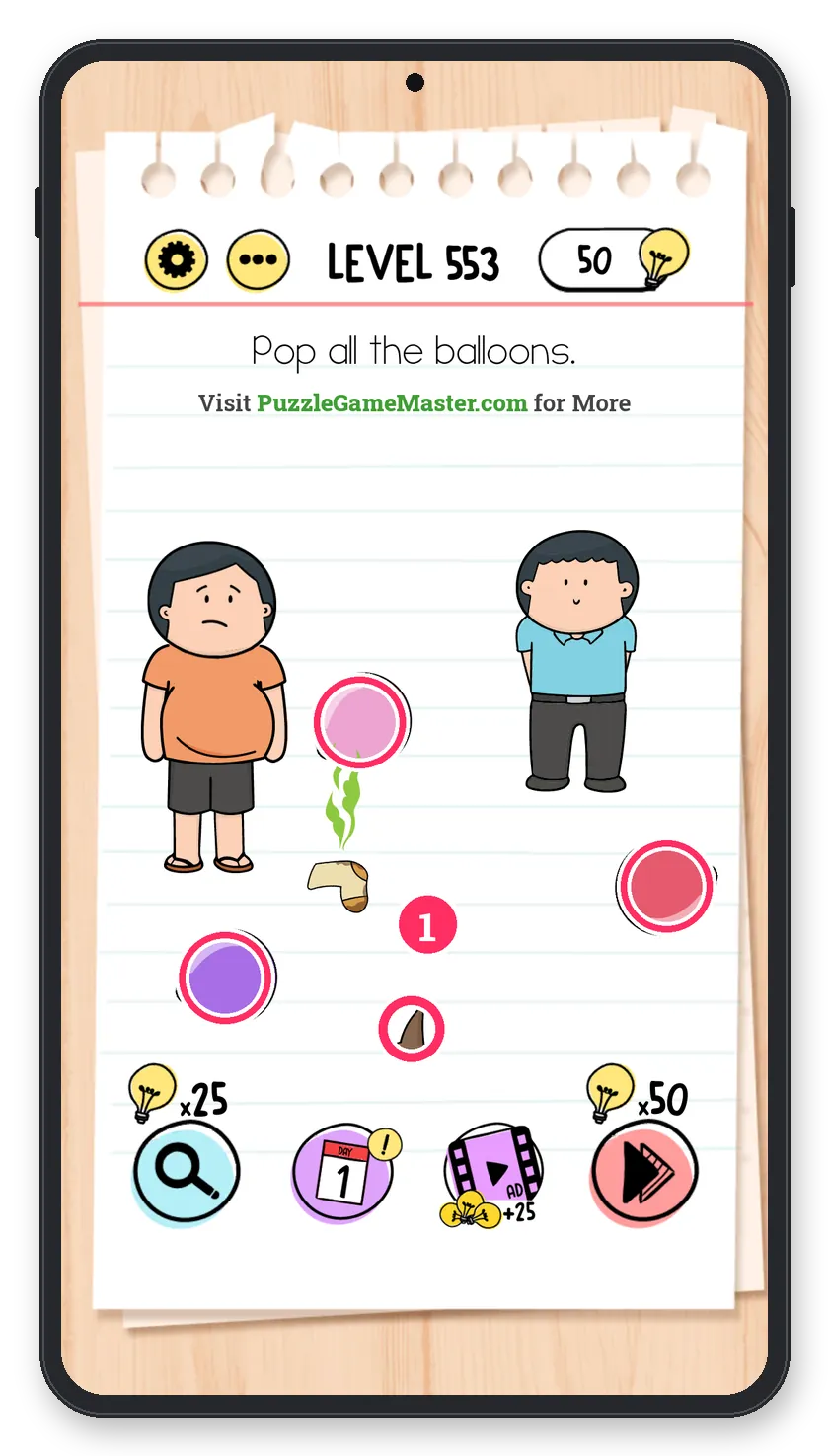 Brain Test: Tricky Puzzles Level 553 step 1: Pop the visible ones