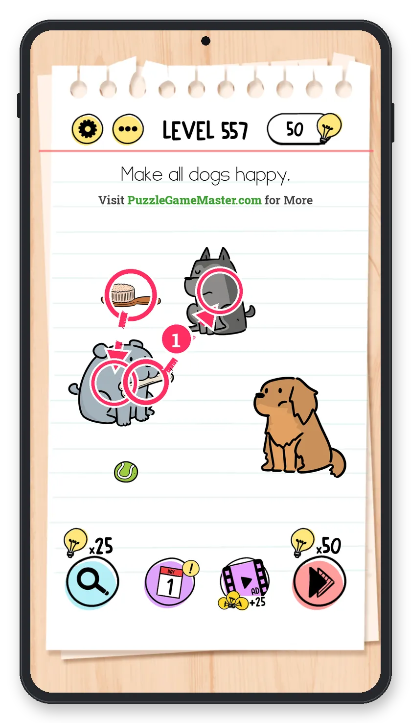 Brain Test: Tricky Puzzles Level 557 step 1: Brush and bone