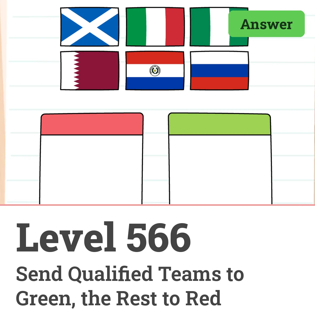 Brain Test: Tricky Puzzles Level 566 answer – Send Qualified Teams to Green, the Rest to Red