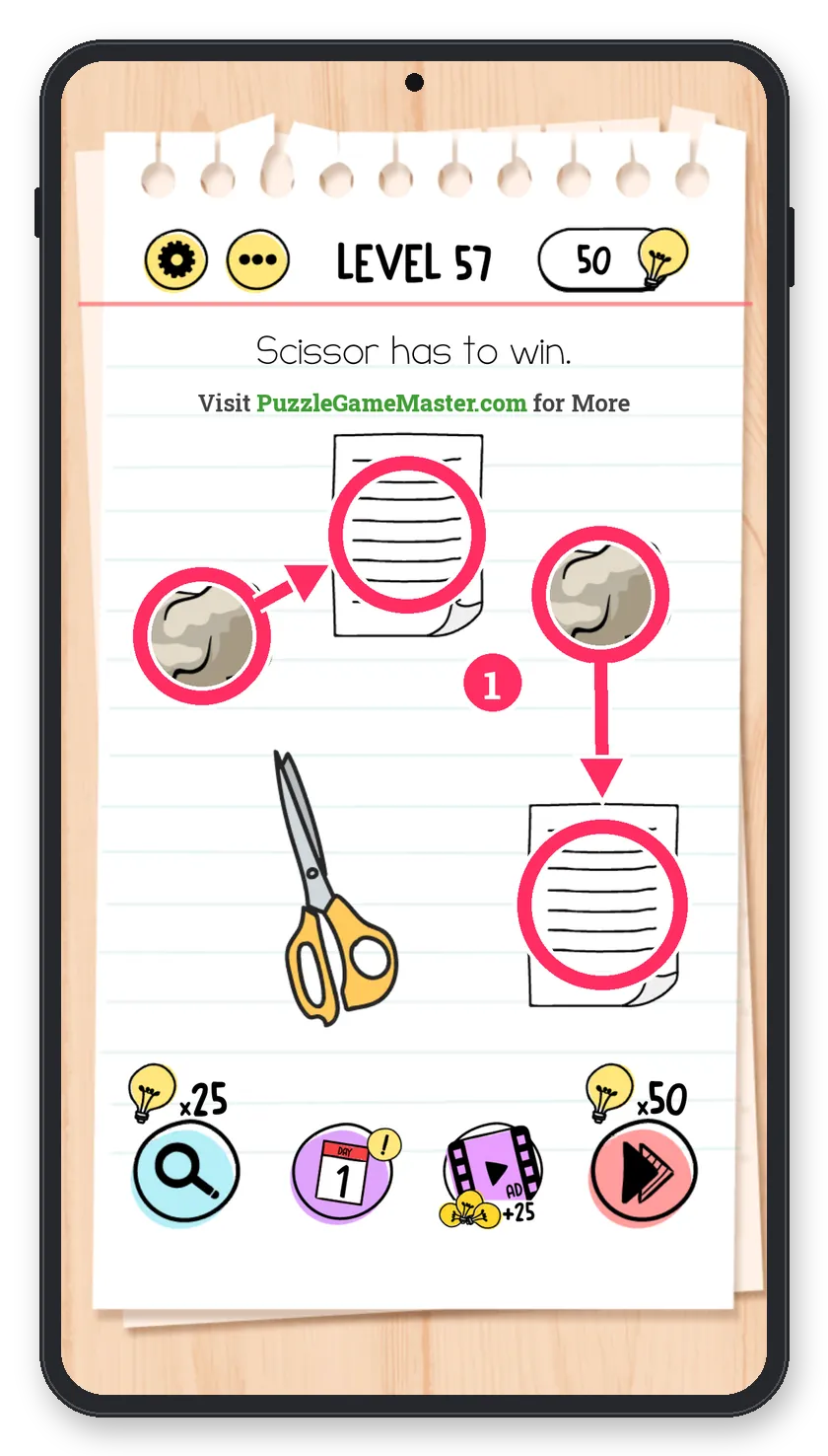Brain Test: Tricky Puzzles Level 57 step 1: Beat the rocks