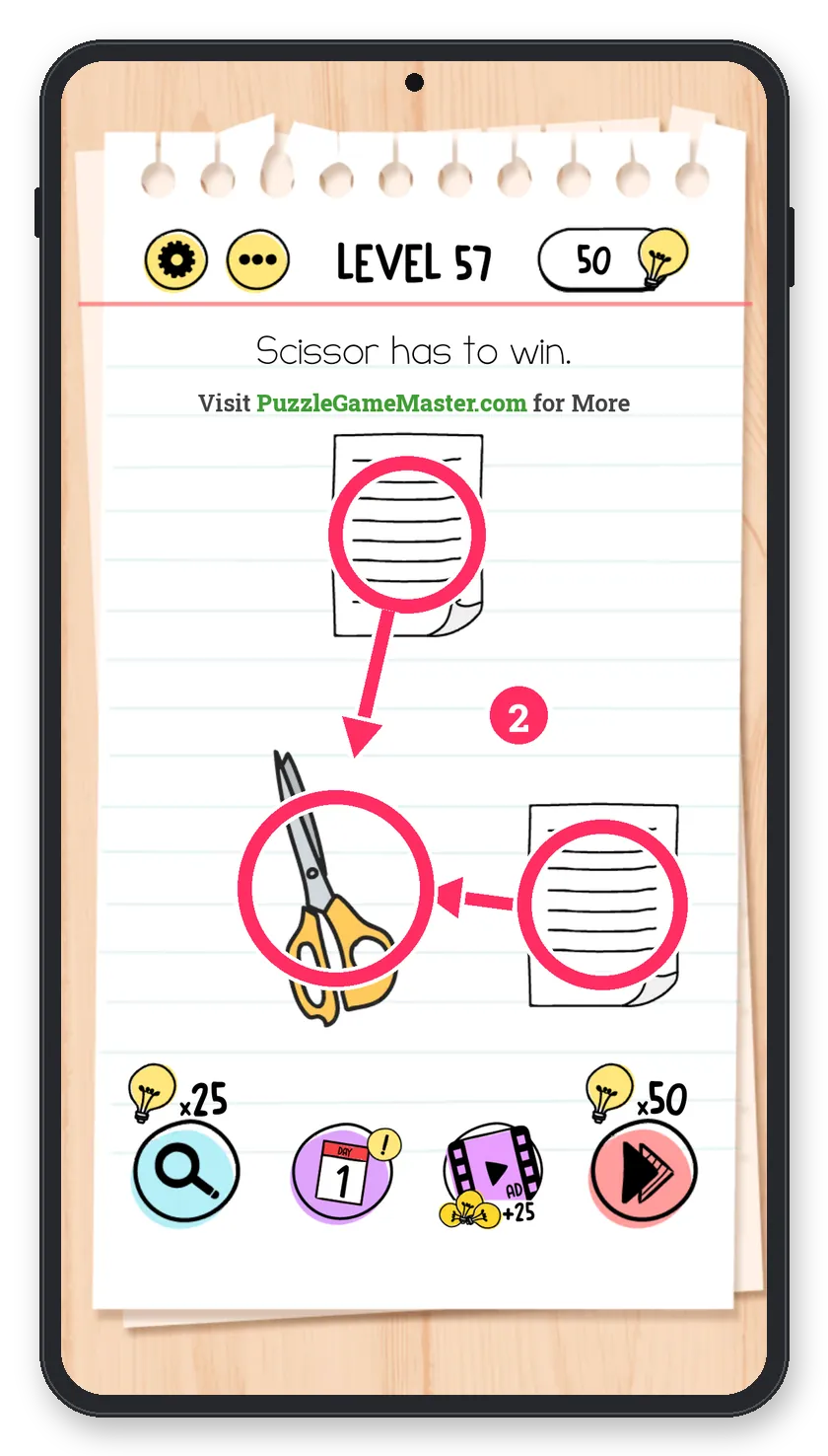 Brain Test: Tricky Puzzles Level 57 step 2: Beat the papers