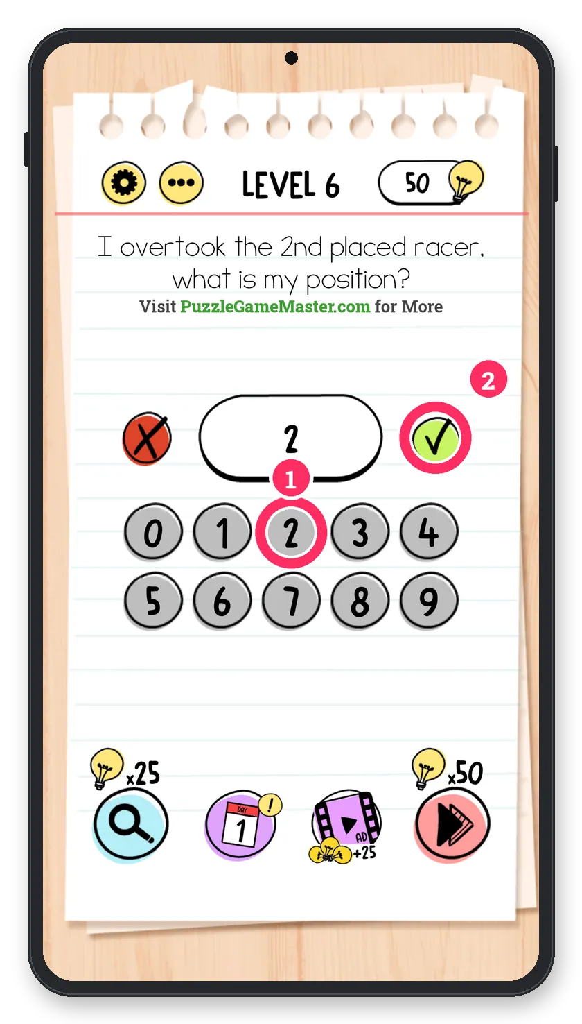 Brain Test: Tricky Puzzles Level 6 answer with steps marked