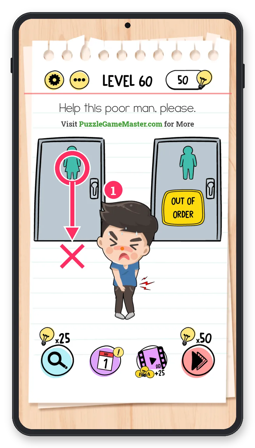 Brain Test: Tricky Puzzles Level 60 answer with steps marked