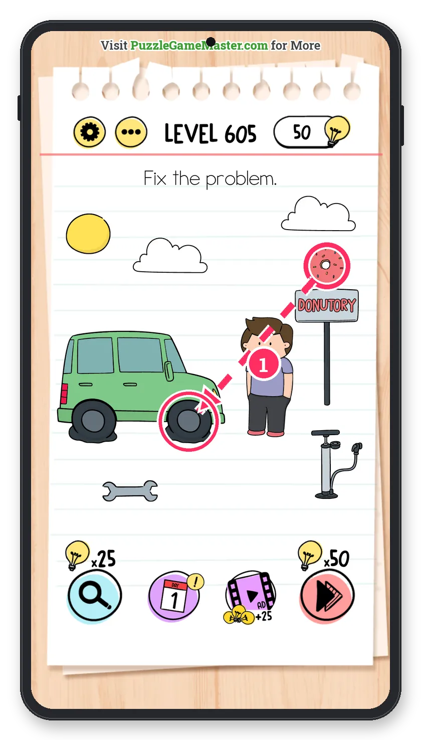 Brain Test: Tricky Puzzles Level 605 step 1: First tyre