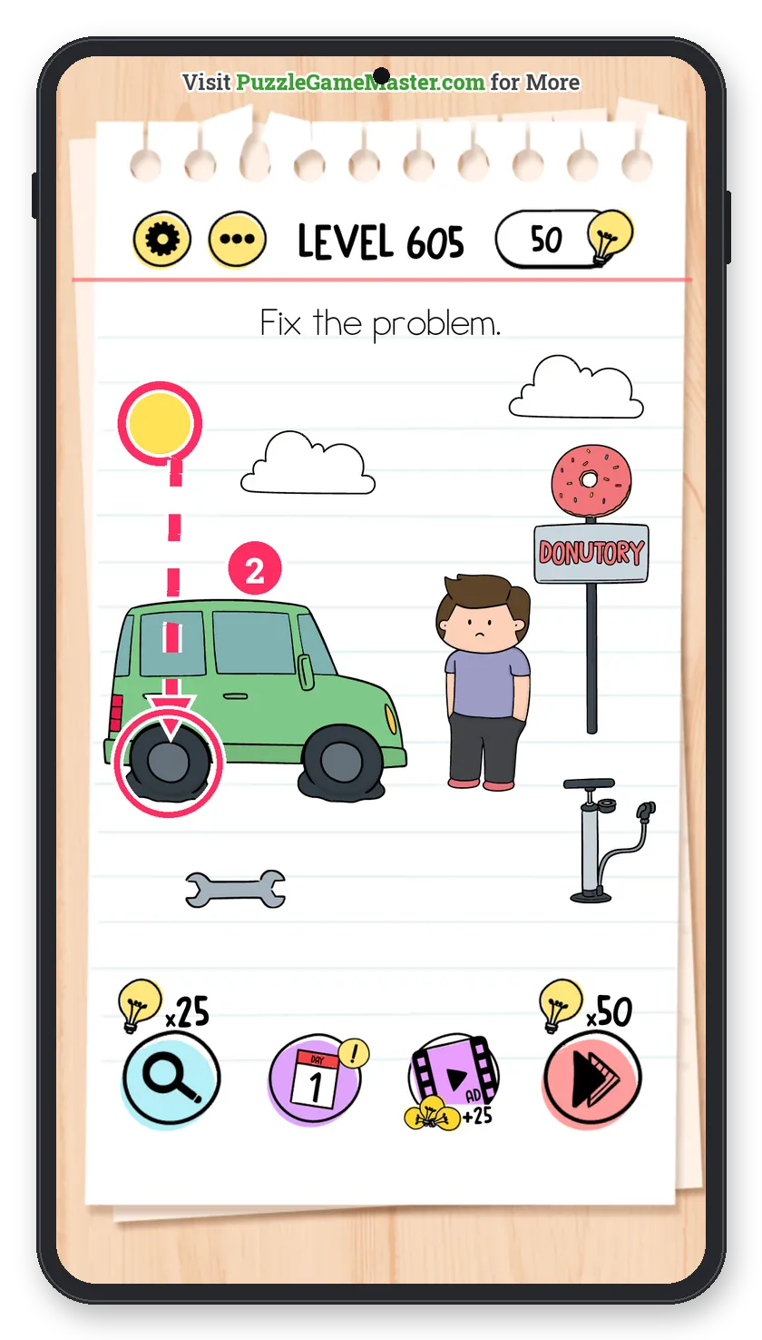 Brain Test: Tricky Puzzles Level 605 step 2: Second tyre