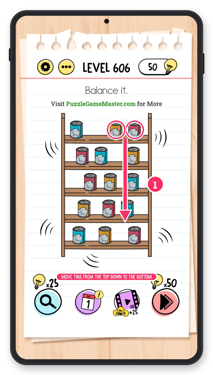 Brain Test: Tricky Puzzles Level 606 answer with steps marked