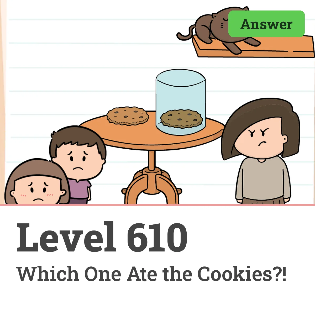 Brain Test: Tricky Puzzles Level 610 answer – Which One Ate the Cookies?!