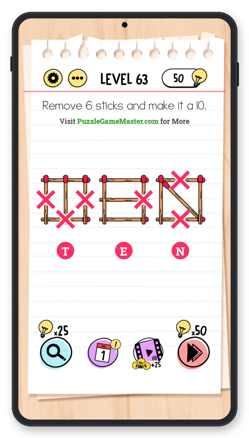 Brain Test: Tricky Puzzles Level 63 answer with steps marked