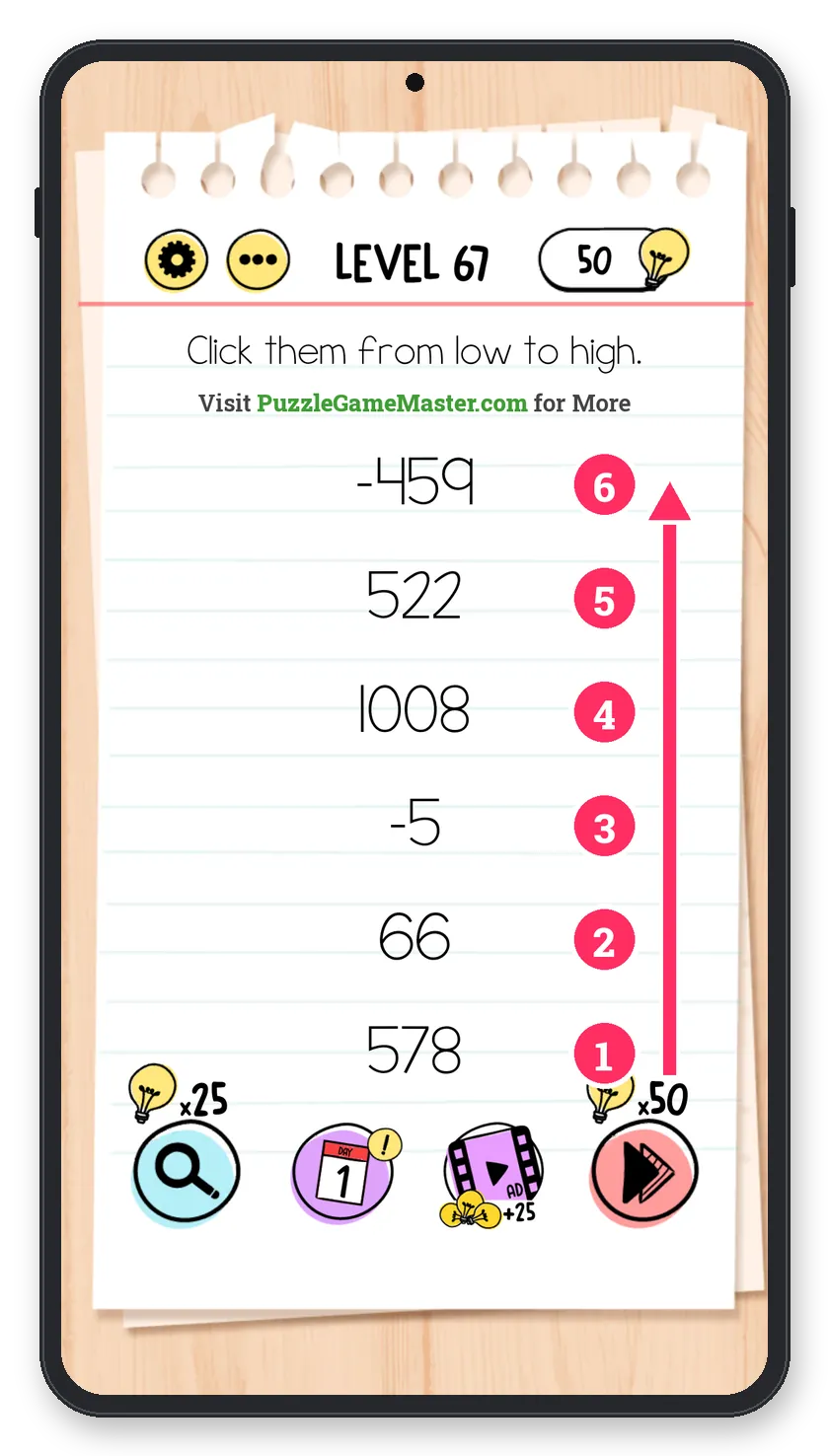 Brain Test: Tricky Puzzles Level 67 answer with steps marked