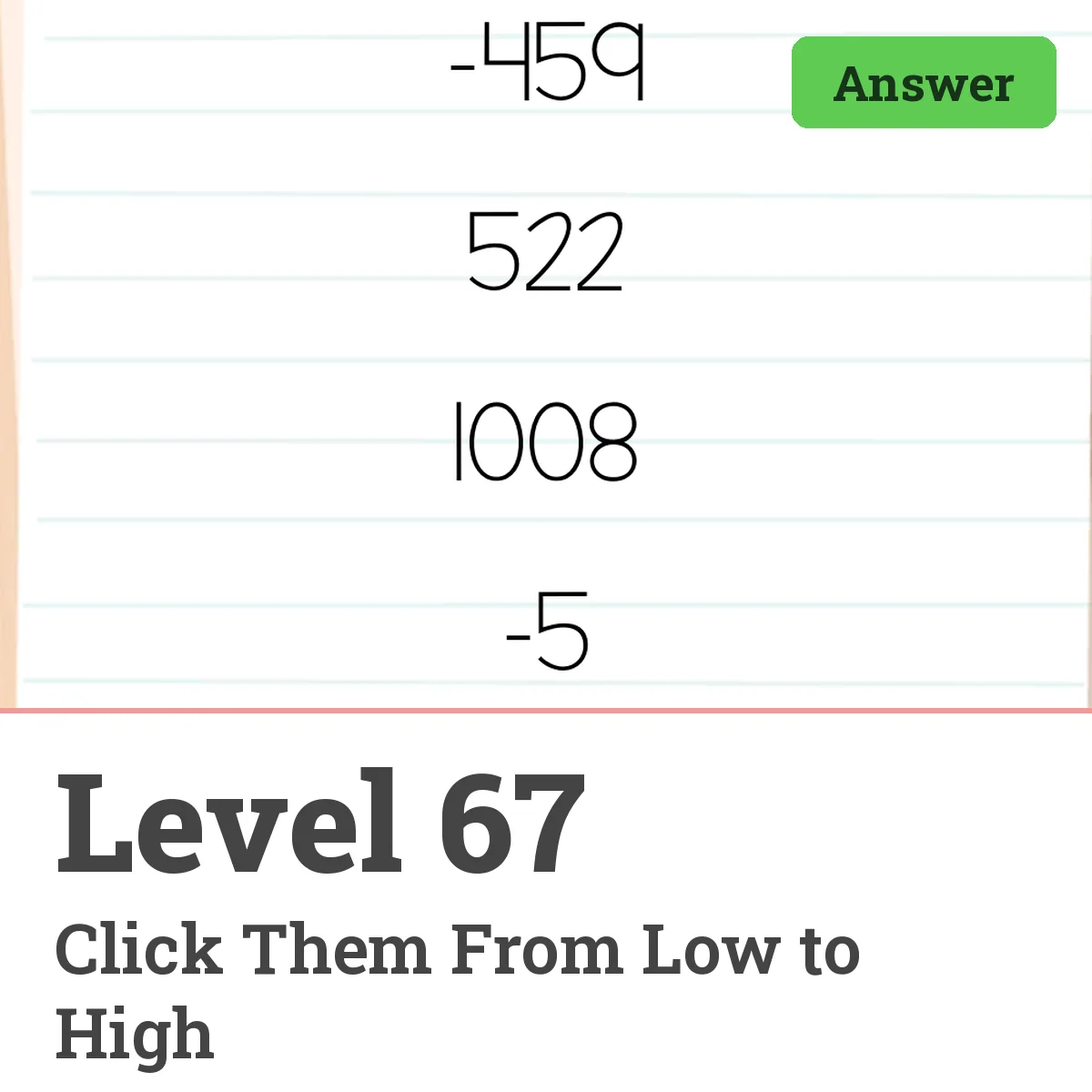 Brain Test: Tricky Puzzles Level 67 answer – Click Them From Low to High