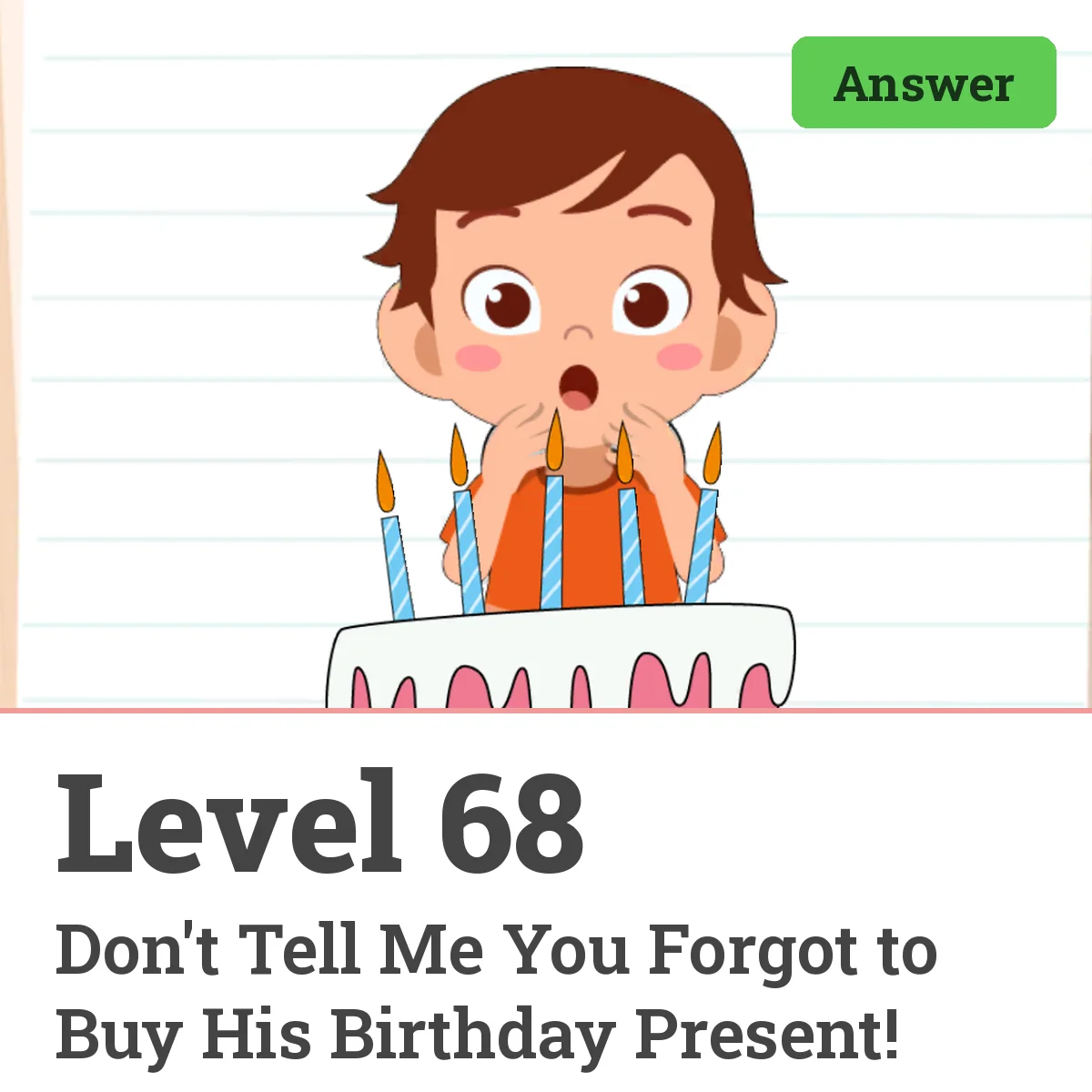 Brain Test: Tricky Puzzles Level 68 answer – Don't Tell Me You Forgot to Buy His Birthday Present!