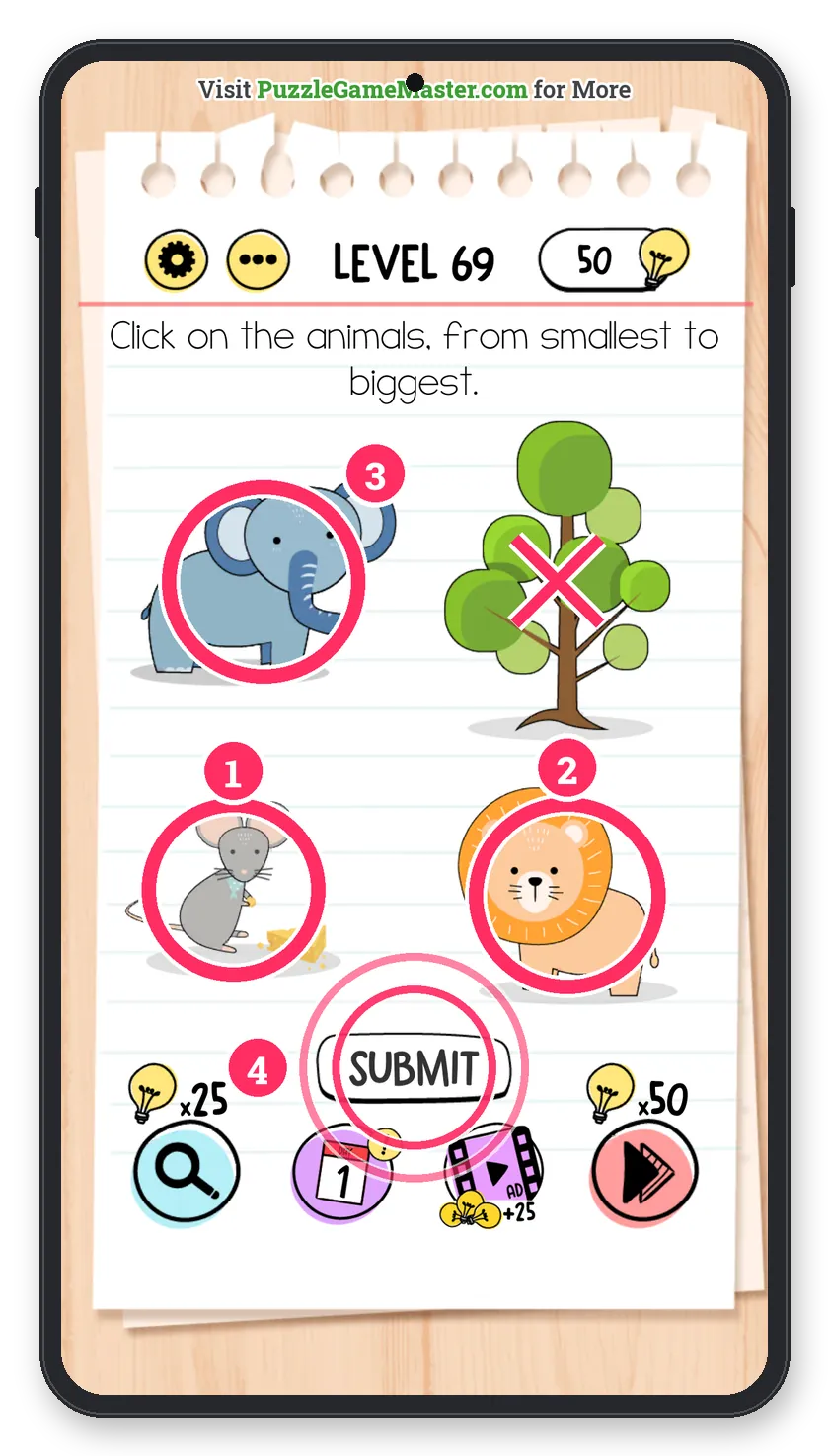 Brain Test: Tricky Puzzles Level 69 answer with steps marked