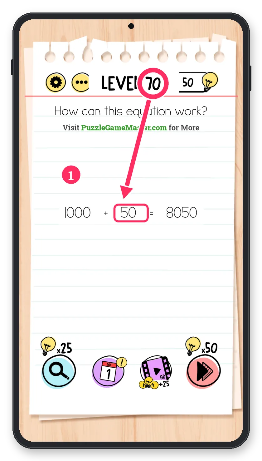 Brain Test: Tricky Puzzles Level 70 answer with steps marked
