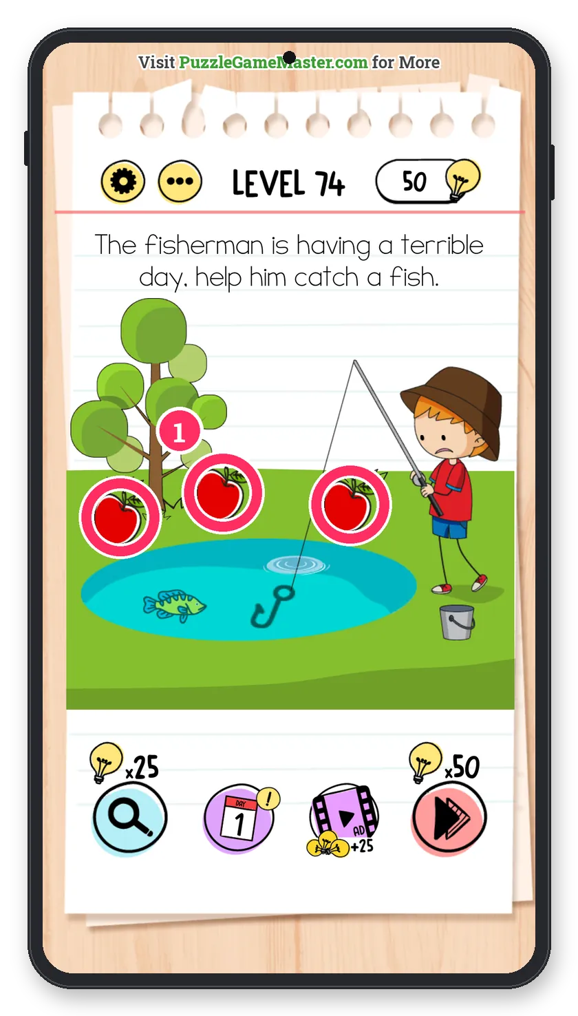 Brain Test: Tricky Puzzles Level 74 step 1: Find the worm
