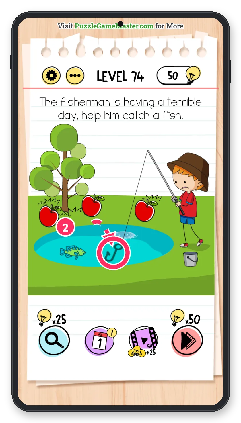 Brain Test: Tricky Puzzles Level 74 step 2: Bait the hook