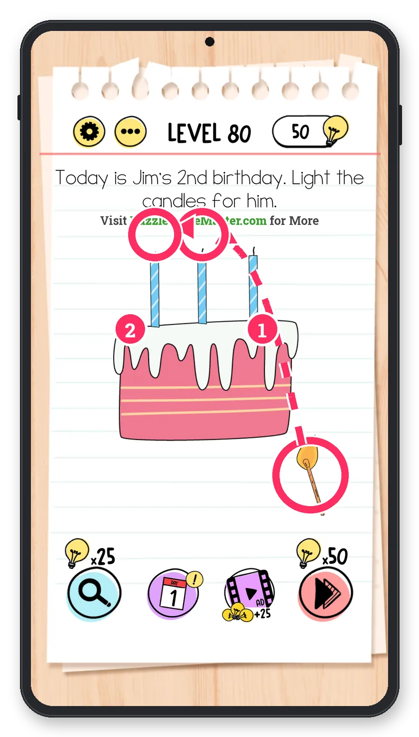 Brain Test: Tricky Puzzles Level 80 answer with steps marked
