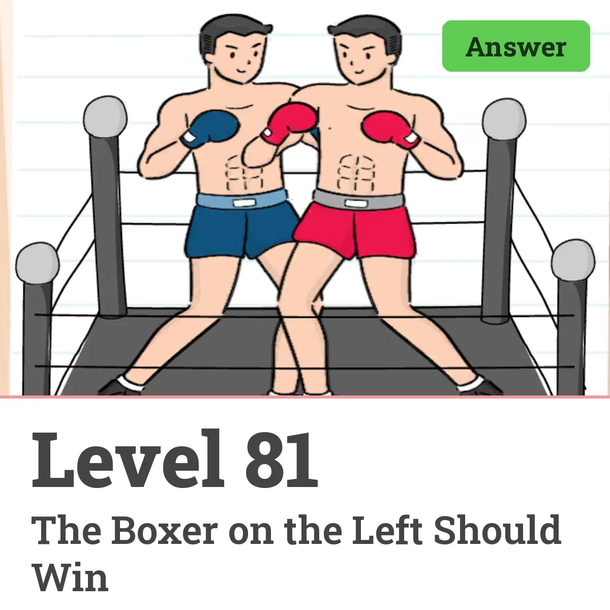 Brain Test: Tricky Puzzles Level 81 answer – The Boxer on the Left Should Win