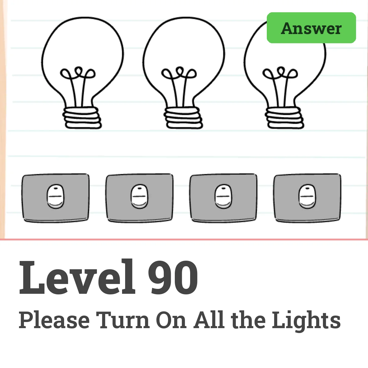 Brain Test: Tricky Puzzles Level 90 answer – Please Turn On All the Lights