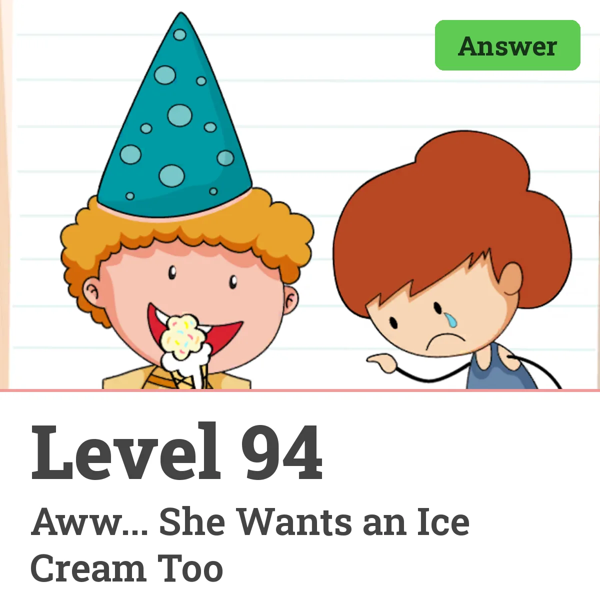 Brain Test: Tricky Puzzles Level 94 answer – Aww... She Wants an Ice Cream Too