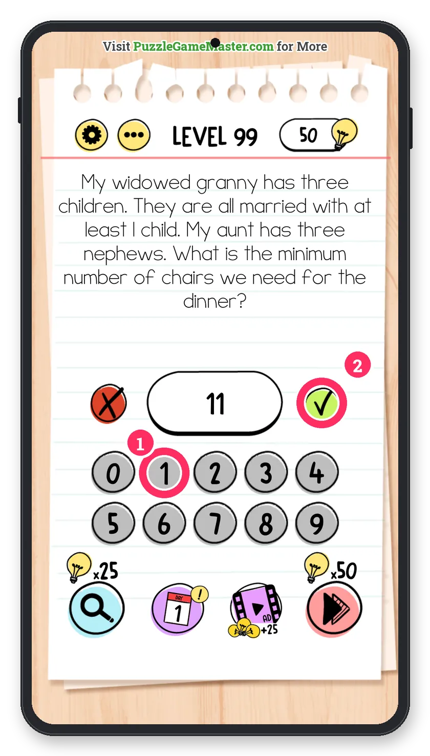 Brain Test: Tricky Puzzles Level 99 answer with steps marked